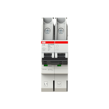 ABB SUP400 2CC Miniature Circuit Breaker, 2-Pole, 10A, K, 480V AC, 20 kA Breaking Capacity