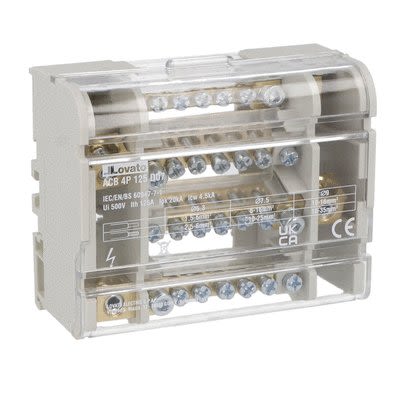 Lovato Distribution Block, 7 Way, 500V, 125A, Light Grey