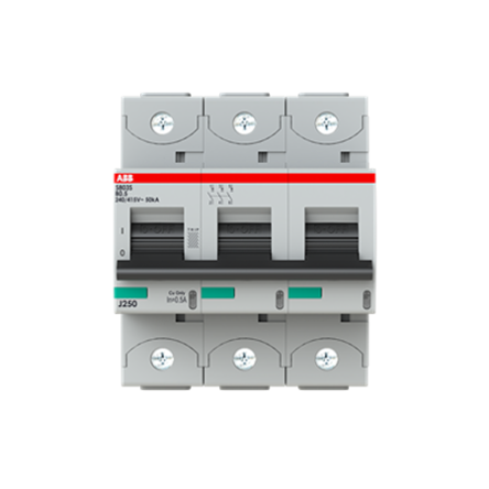 ABB S800 2CC Miniature Circuit Breaker, 3-Pole, 0.5A, Type B, 690V AC, 375 V DC, 40 kA Breaking Capacity