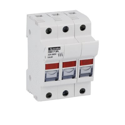 Lovato 32A Holder for 10x38mm, 3P-Pole, 690V