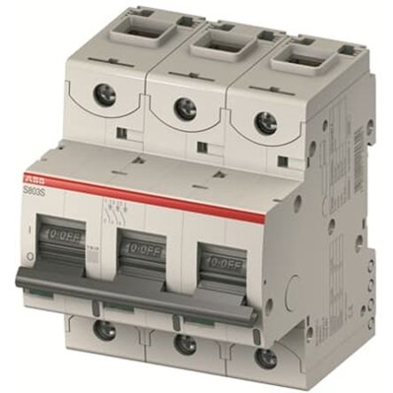 ABB S800 2CC Miniature Circuit Breaker, 3-Pole, 3A, Type C, 690V AC, 375 V DC, 40 kA Breaking Capacity
