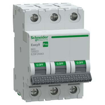 Miniature Circuit Breaker(MCB), Easy9 Pro, 3P, 63A, B curve, 10000A(IEC/EN 60898-1), 10kA(IEC/EN 60947-2) (Miniature Circuit Breaker(MCB) Easy9 Pro) is a Schneider Electric product. Designed for reliable performance and long service life. Available across Iraq — contact us for pricing and delivery options.