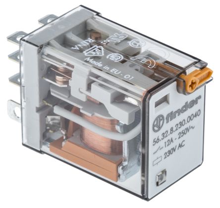 Finder Power Relay, 230V ac Coil, 12A Switching Current, DPDT