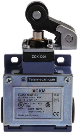Telemecanique Sensors OsiSense XC Series Roller Plunger Limit Switch, 1 NO/1 NC, IP66, Zinc Alloy Housing, 240V ac, 3A