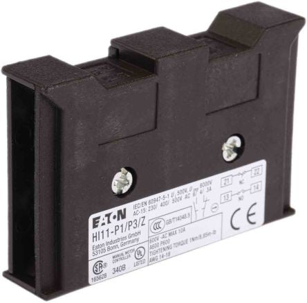 Eaton Auxiliary Contact, 2 Contact, 1 NO/1 NC, HI11, Side, 63 A, 500V, 062031 HI11-P1/P3Z