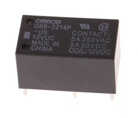 Omron PCB Power Relay, 12V dc Coil, 5A Switching Current, DPST