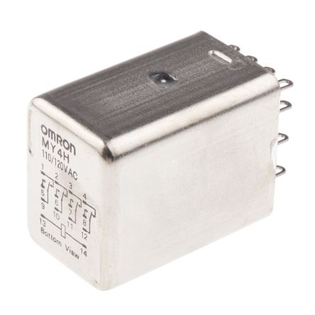 Omron Panel Power Relay, 110V ac, 120 V ac Coil, 3A Switching Current, 4PDT