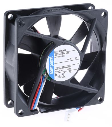 ebm-papst 8400 N Series Axial Fan, 12V dc, 45 m³/h, 900 mW, IP68 80 mm 80mm 25 mm