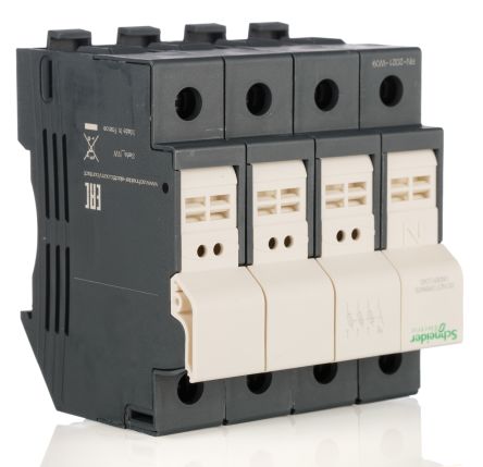 Schneider Electric 25A Rail Mount Fuse Holder, 3P-Pole, 500V ac