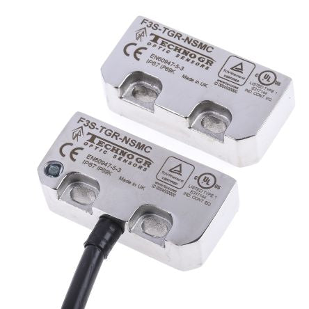 Omron F3S-TGR-N_C Series Magnetic Non-Contact Safety Switch, Stainless Steel Housing, 10V dc, NO, 2 NC, 5 m Cable
