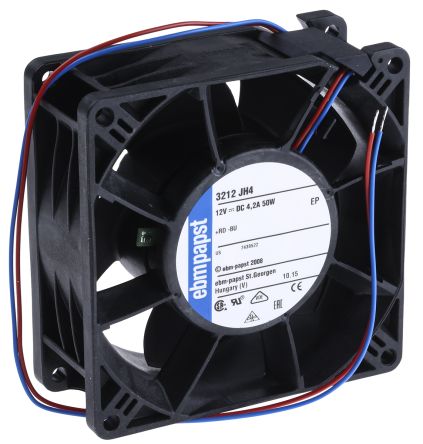 ebm-papst 3200 J - S-Force Series Axial Fan, 12V dc, 280 m³/h, 50 W, IP68 92 mm 92mm 38 mm