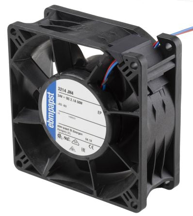 ebm-papst 3200 J - S-Force Series Axial Fan, 24V dc, 280 m³/h, 50 W, IP68 92 mm 92mm 38 mm