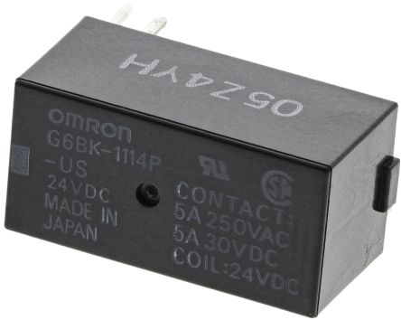 Omron PCB Power Relay, 24V dc Coil, 5A Switching Current, SPST