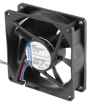 ebm-papst 8400 N Series Axial Fan, 12V dc, 69 m³/h, 2 W, 170 mA Max, IP68 80 mm 80mm 25 mm
