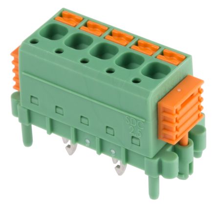 Phoenix Contact SDC 2.5/ 5-PV-5.0-ZB Series Straight PCB Terminal Block, 5 Contact(s), 5 mm Pitch, 1 Row