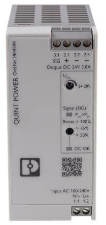 Phoenix Contact QUINT POWER Switched Mode DIN Rail Power Supply 250 V dc, 240V ac AC/DC Input 28V dc, 3.8 A Output DC 90