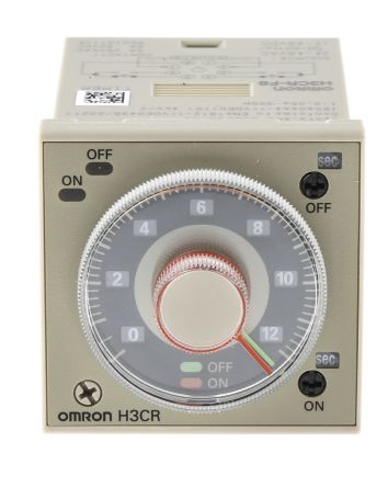 Omron H3CR Series DIN Rail Timer Relay, 2-Contact, 24 V dc 24V ac, 0.05 s to 30 h, 1-Function, DPDT Switch Configuration