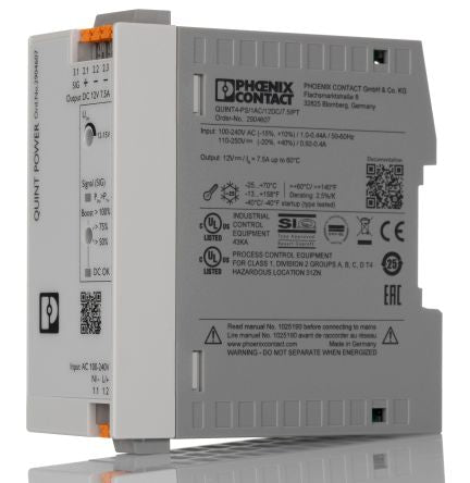 Phoenix Contact QUINT POWER Switched Mode DIN Rail Power Supply 250V ac/dc AC/DC Input 15V dc, 7.5 A Output DC 90 W