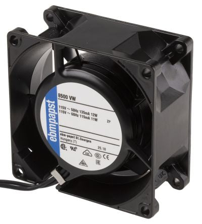 ebm-papst 8000 V Series Axial Fan, 115V ac, 50 m³/h, 12 W, IP65 80 mm, 80mm, 38 mm
