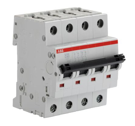 ABB System Pro M Compact S200 Miniature Circuit Breaker, 4-Pole, 40A, Type C, 440V ac AC, 12 V dc DC, 10 kA Breaking