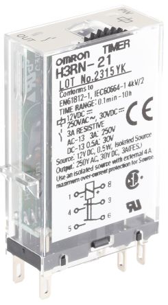 Omron H3RN Series Timer Relay, 2-Contact, 12 V dc 12V ac, 0.1 min to 10 h, Multifunction-Function, DPST Switch