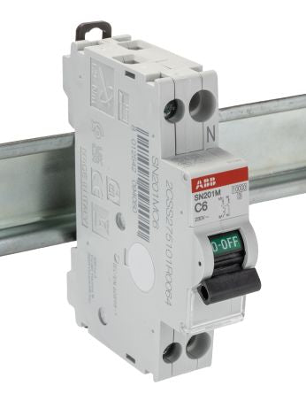 ABB SN201 Miniature Circuit Breaker, 1-Pole, 6A, Type C, 230V ac AC, 10 kA Breaking Capacity