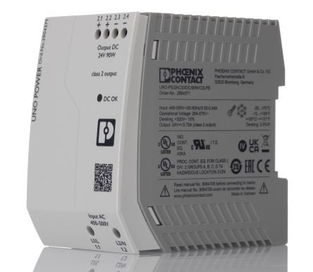 Phoenix Contact UNO POWER Power Supply DIN Rail Power Supply 575V ac AC Input 24V dc, 3.75 A Output DC 90 W
