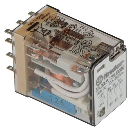 Finder Relay, 125V dc Coil, 10A Switching Current, 3PDT