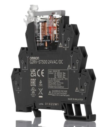 Omron G2RV-ST Series Electromechanical Interface Relay, DIN Rail, 24V ac/dc Coil, SPDT, 12.6mA
