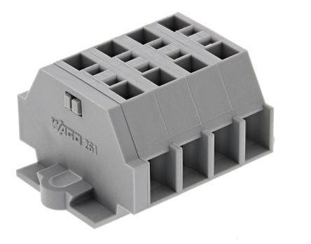 WAGO 261-104 261 Series Terminal Strip Grey, 2.5mm², 1-Level, Cage Clamp