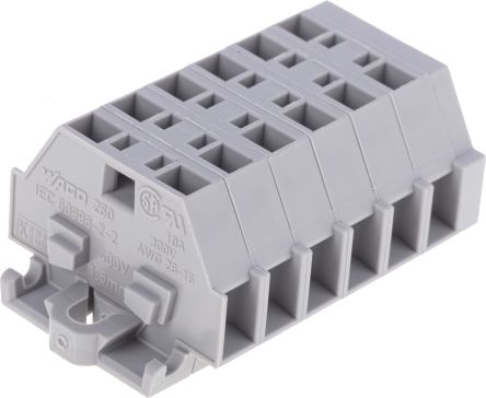 WAGO 260-106 260 Series Terminal Strip Grey, 1.5mm², 1-Level, Cage Clamp