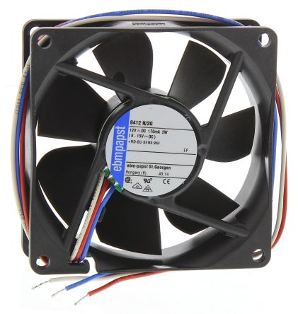 ebm-papst 8400 N Series Axial Fan, 12V dc, 69 m³/h, 2 W, 167 mA Max, IP68 80 mm 80mm 25 mm