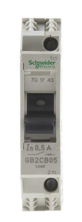 Schneider Electric TeSys TeSyS GB2 Thermal Circuit Breaker - 1-Pole, DIN Rail, 500mA Current Rating, 1.5 kA, 110V ac, 48