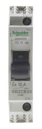 Schneider Electric TeSys TeSyS GB2 Thermal Circuit Breaker - 1-Pole, DIN Rail, 12A Current Rating, 1.5 kA, 110V ac, 48 V