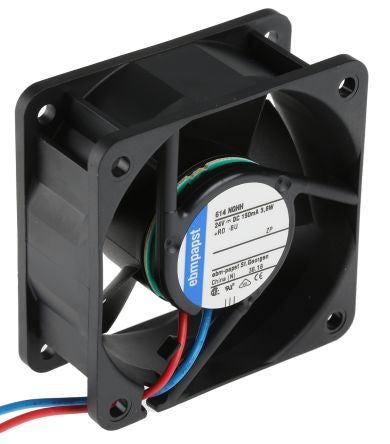 ebm-papst 600 N Series Axial Fan, 24V dc, 54 m³/h, 3.6 W, 150 mA Max 60 mm 25.4mm 25.4 mm