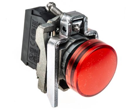 Schneider Electric, Harmony XB4, Panel Mount Red LED Pilot Light, 22 mm Cutout, IP66, IP67, IP69K, Round, 240V ac