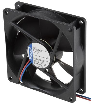 ebm-papst 3400 N Series Axial Fan, 12V dc, 84 m³/h, 2.2 W, 180 mA Max, IP68 92 mm 92mm 25.4 mm