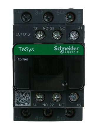 Schneider Electric LC1D Contactor, 230V ac Coil, 3-Pole, 18 A, 7.5 kW 230V ac, 3 NO, 690V ac