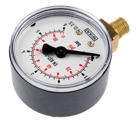 WIKA 1/8 in R R Tapered Thread Pressure Gauge, 50 mm, 6 bar