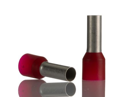 Weidmüller Insulated Crimp Bootlace Ferrule, 12 mm Pin Length, 4.5 mm Pin Diameter, Red to 7 AWG Wire Size