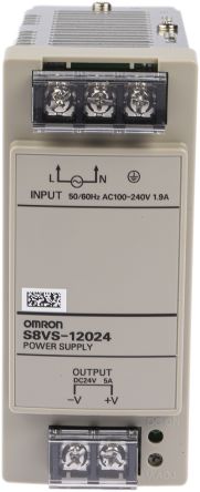 Omron S8VS Switched Mode DIN Rail Power Supply 264V ac AC Input 24V dc, 5 A Output DC 120 W