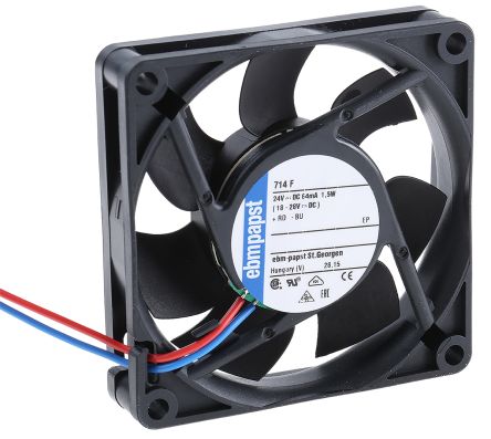 ebm-papst 700 F Series Axial Fan, 24V dc, 44 m³/h, 1.5 W, 63 mA Max 70 mm 15mm 15 mm