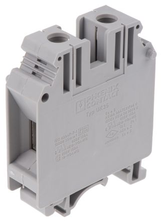 Phoenix Contact 3008012 UK 35 Series Feed Through Terminal Block Grey, 0.75mm², 35 mm², 1-Level, Screw, ATEX