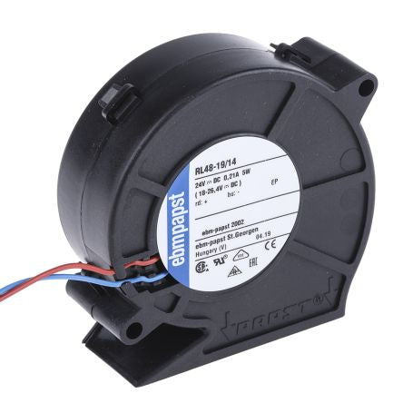ebm-papst RL 48 Series Centrifugal Centrifugal Fan, 24V dc, 28 m³/h, DC Operation 75.5 mm x 75.2mm x 27 mm