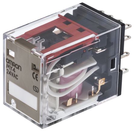 Omron DIN Rail Power Relay, 24V ac Coil, 5A Switching Current, 4PDT