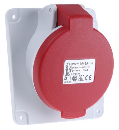 Schneider Electric, Mureva IP44 Red Industrial Power Connector, Panel Mount, 3P+N+PE, Rated At 16A, 415V