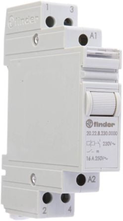 Finder DIN Rail Modular Step Relay, 230V ac Coil, 16A, DPST