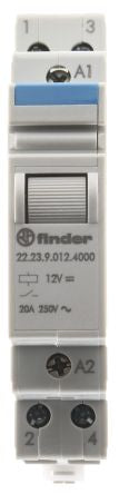 Finder DIN Rail Power Relay, 12V dc Coil, 20A Switching Current