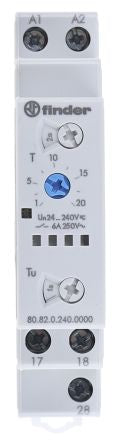 Finder 80 Series DIN Rail Timer Relay, 2-Contact, 24 V dc 24V ac, 240 V ac, 0.1 to 20 s, 0.1 to 20 min, 1-Function, DPST