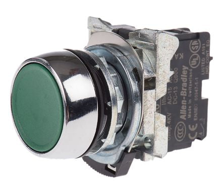 Allen Bradley 800F Series Push Button Switch, Momentary, Panel, 22 mm Cutout, SPST, Green LED, IP66